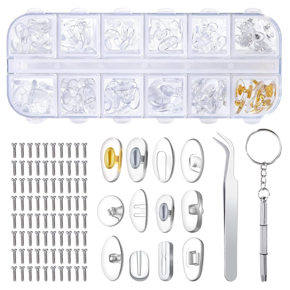 MAYCREATE Eyeglass Nose Pads, Upgraded Glasses Nose Pad Replacement Kit with Screwdriver for Glasses Sunglasses 60 Pairs 12 Style Soft Comfortable