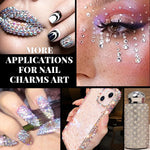 MAYCREATE 3D Nail Charms Kit for DIY Nail Art with 24 Grid Storage Box | Includes Rhinestones and Pearls