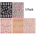 MAYCREATE 5 Sheets Nail Art Decor Stickers 3D Embossed Flower Charms for Nail Art 5 Styles Flower Nail Charm Sticker for DIY Nail Extension Self-Adhesive Nail Art Decals
