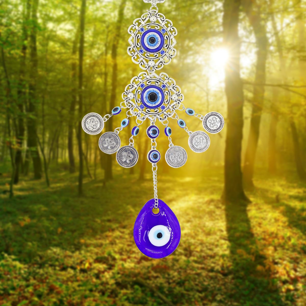 MAYCREATE Evil Eye Hanging for Home Om Nazar Battu for Home Protection, Good Luck and Prosperity, Amulet Wall Hanging Home Decor Protection Blessing Housewarming Birthday Gift