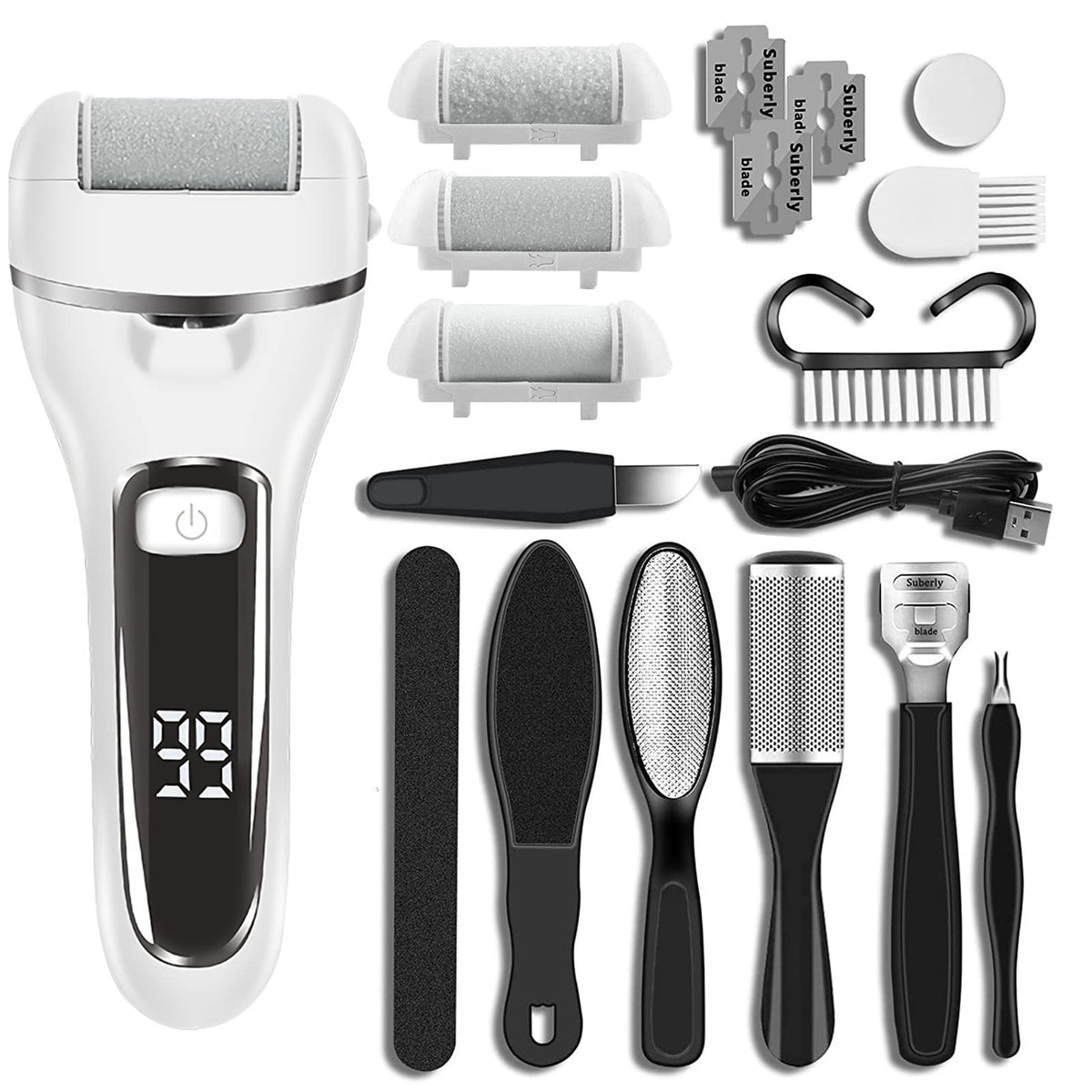 MAYCREATE Electric Callus Removers, Pedicure Scrubber For Women Pedicure Machine Rechargeable Electronic Pedicure Tools, Portable Pedicure Device for Callus, Professional Feet Care Kit at Home