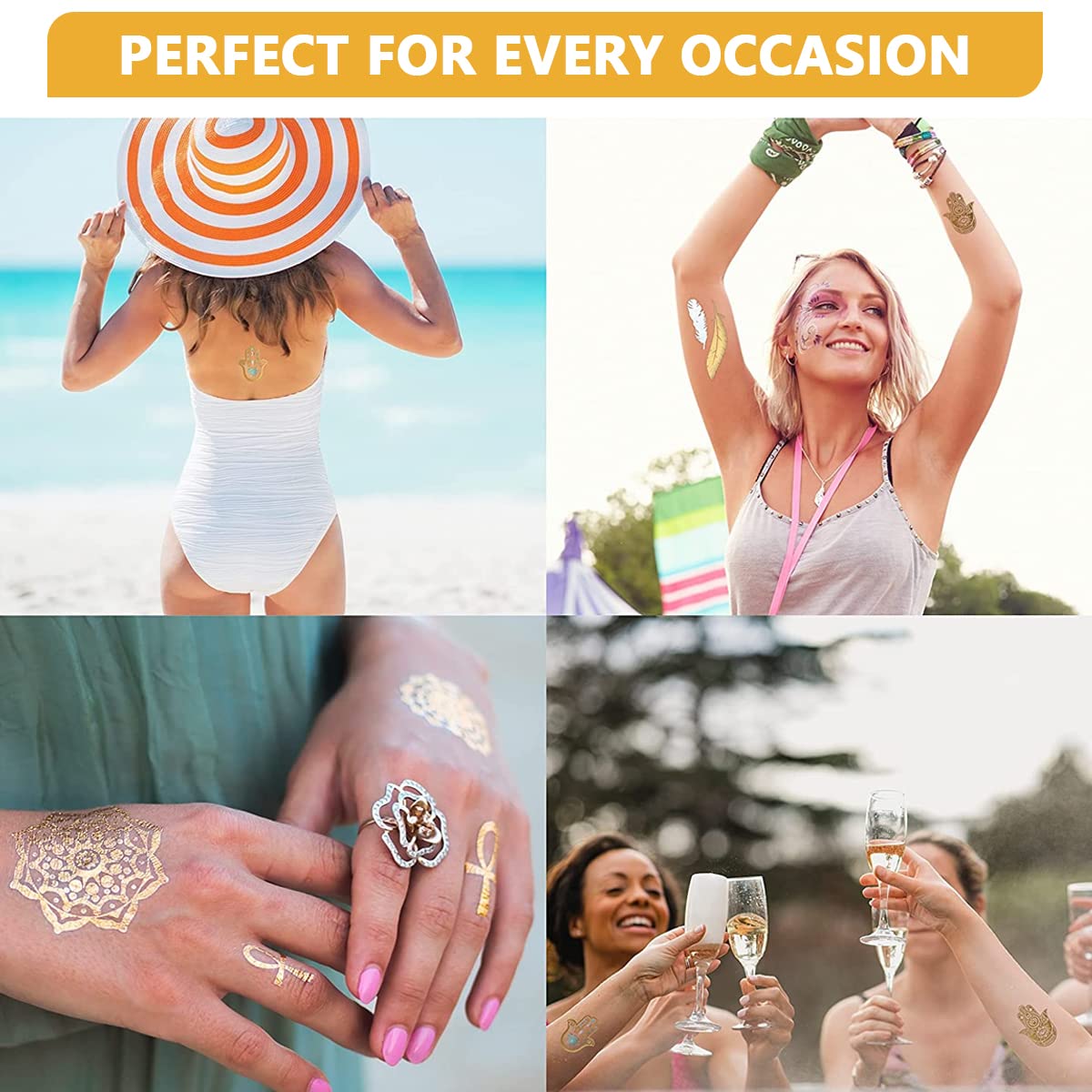 MAYCREATE Temporary Tattoo Stickers for Body Art with 12 Sheets 150pcs Designs | Waterproof