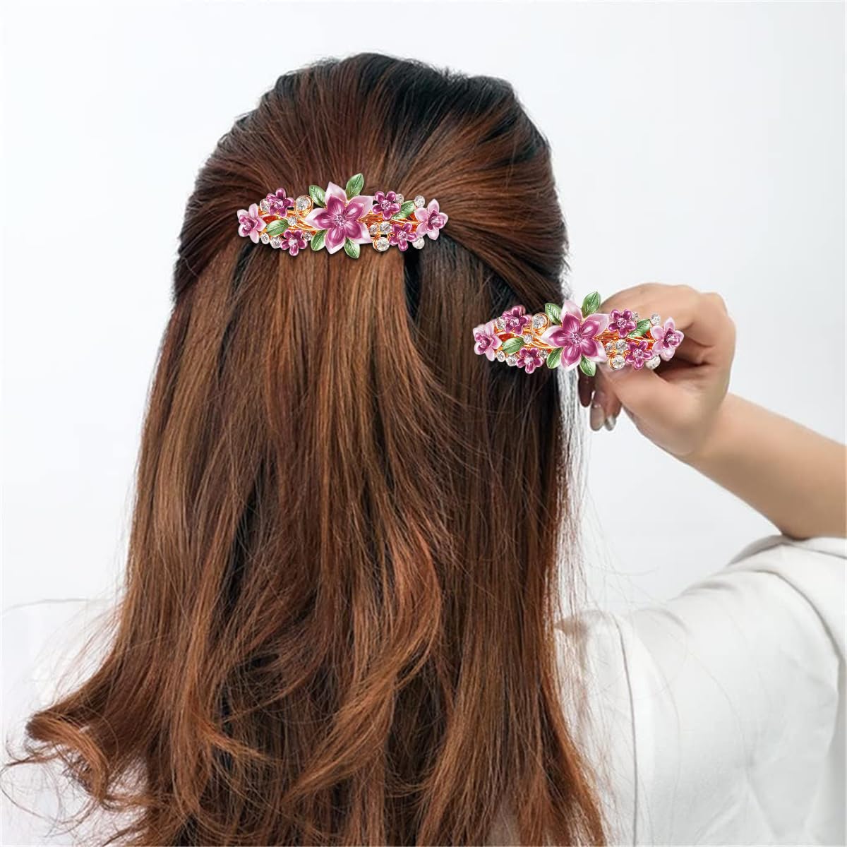 MAYCREATE Barrette Hair Clips for Women featuring Metal Alloy and Rhinestone Flowers | Elegant Daily Accessory