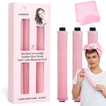 MAYCREATE 3pcs Heatless Overnight Hair Curlers, Hair Curlers to Sleep In Curlers Blowout, No Heat Curling Rods Set for Women with Headscarf and Hook for Long Hair, Pink