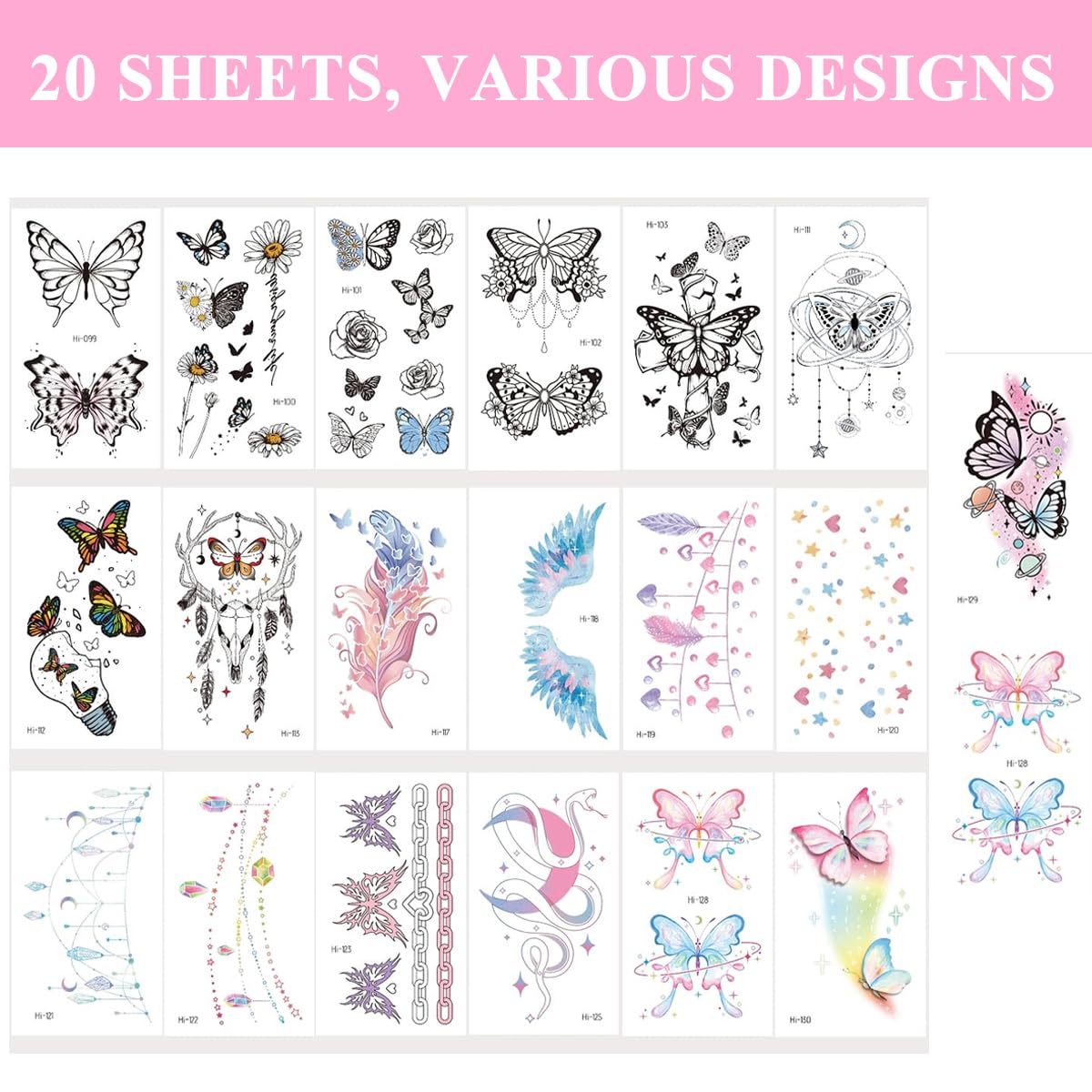 MAYCREATE Temporary Tattoos for Parties with Glow in the Dark Design | 20 Sheets Waterproof Stickers