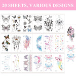 MAYCREATE Temporary Tattoos for Parties with Glow in the Dark Design | 20 Sheets Waterproof Stickers