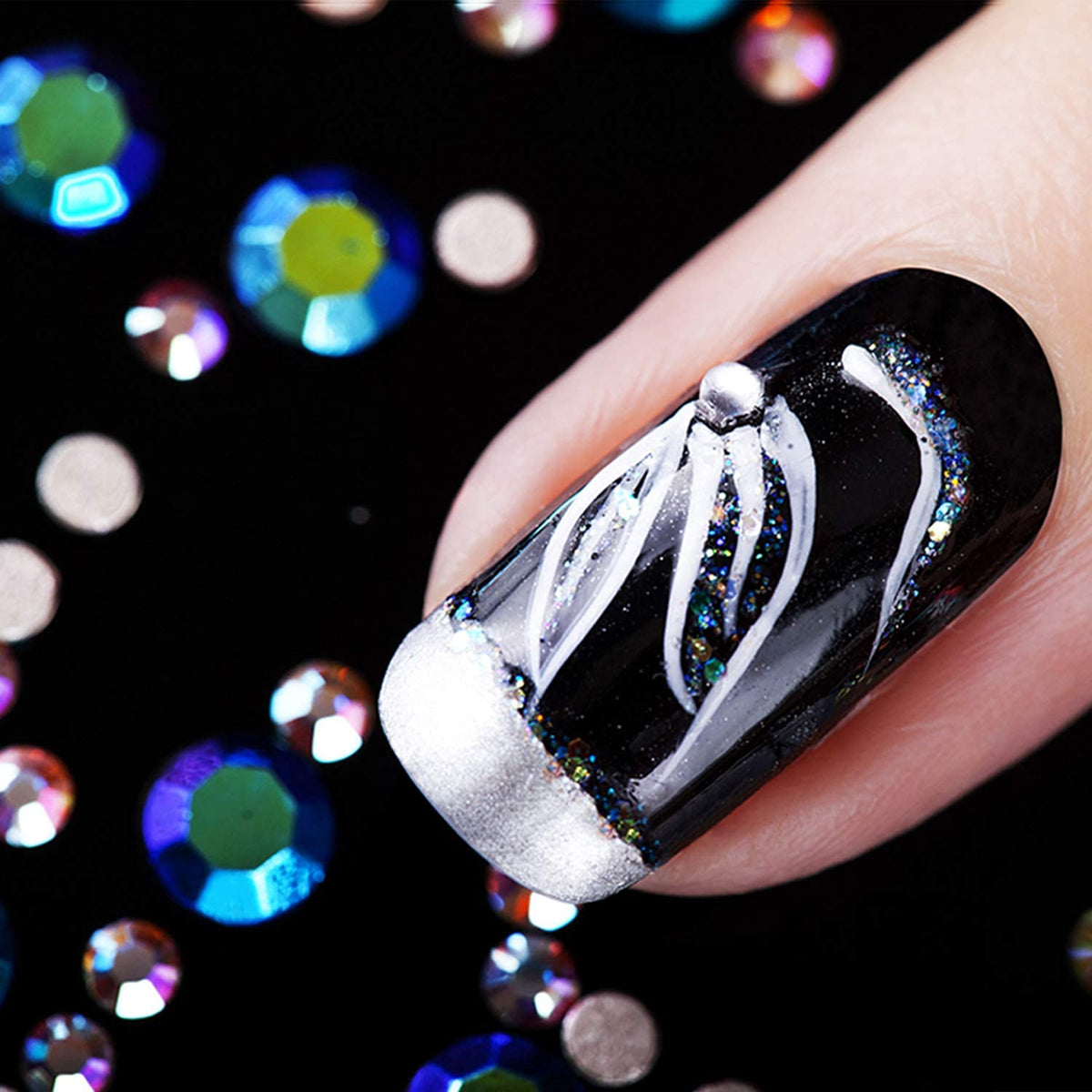 MAYCREATE Nail Art Kit Flat Back AB Crystal Rhinestones and Clear Crystal Rhinestones with Pick Up Tweezer and Rhinestone Picker Dotting Pen(1500 PCS, 6 Sizes)