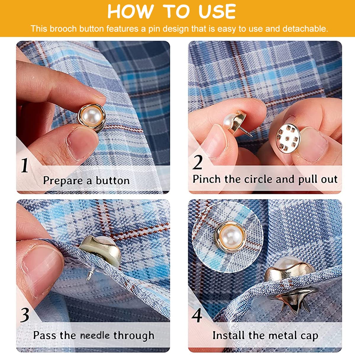 MAYCREATE 30 pcs Pearl Brooch Buttons Cover Up,Pins Mini Safety Shirt Buttons for Cardigan Saree Dress Hats,No Sew & Removable