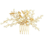 MAYCREATE® Bridal Hair Comb Crystal Pearl Gold Leaf Hair Piece Accessories for Women Girls Party (Gold)