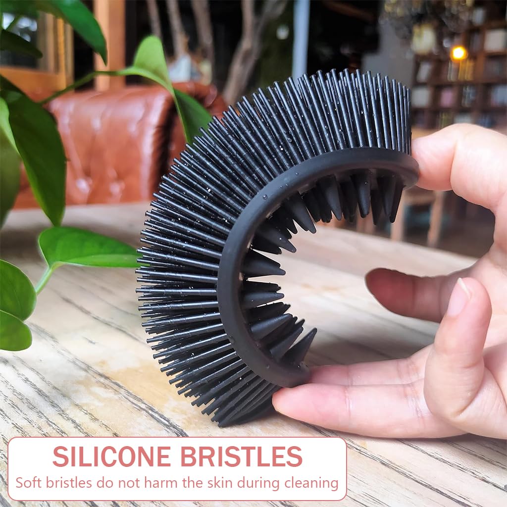 MAYCREATE Silicone Body Scrubber 2 Pack for Shower and Scalp Care with Double-Sided Design | Pink and Black