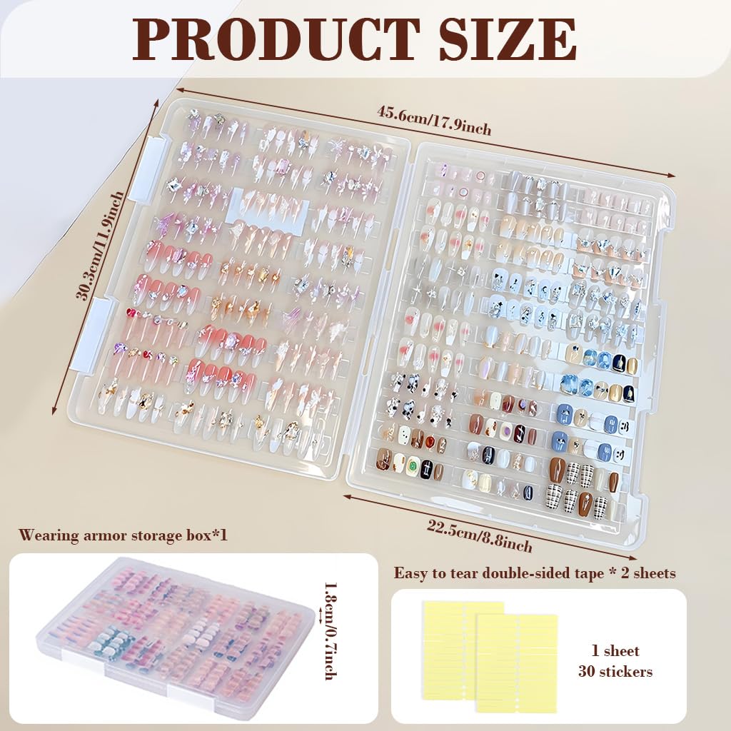 MAYCREATE Nails Storage Box for Press On Nails with 60 Sticky Strips and Clear 24 Set Organizer Case