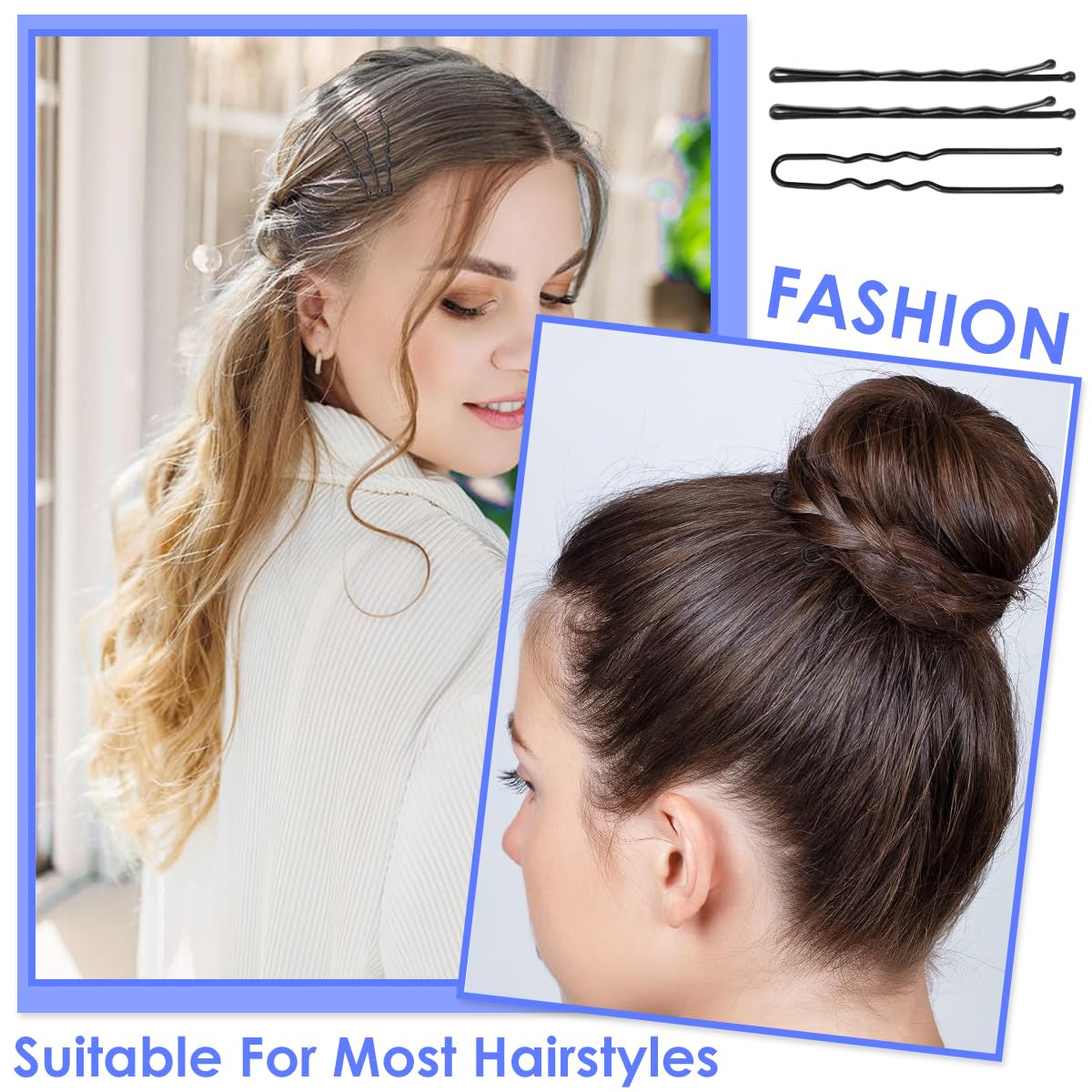 MAYCREATE Bobby Pins Set for Updos with U Pins and 100 Mini Rubber Ties | 600 pcs Black Accessories