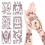 MAYCREATE Temporary Tattoo Stickers for Hands and Body with 12 Sheets Waterproof Henna | Brown Lotus Designs for Women and Girls