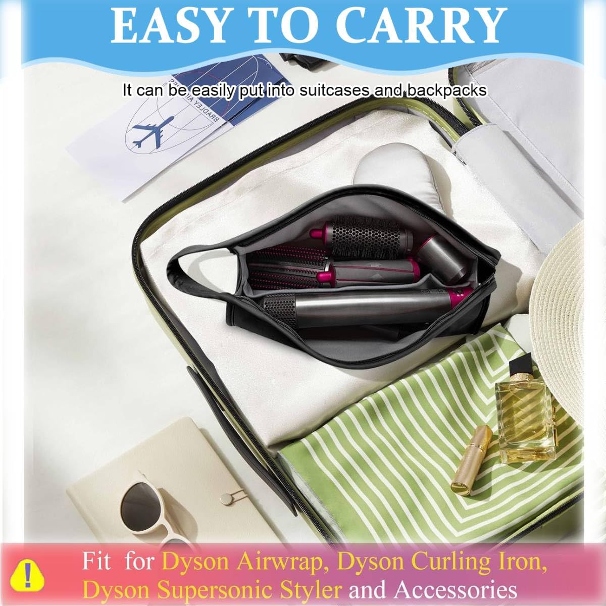 MAYCREATE PU Leather Travel Case for Airwrap Styler Supersonic Hair Dryer, Waterproof Anti-Scratch Dustproof Shockproof Protection Portable Storage Bag Travel Gift Case, Black