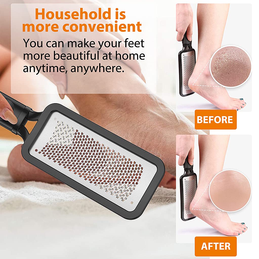 MAYCREATE Leg, Heel & Foot Scrubber for Dead Skin Stainless Steel Foot Exfoliating Scrubber Cleaner File, Callus Remover For Cracked Heels, Pedicure Kit Foot File Very Sharp & Big (11 * 3 inch)