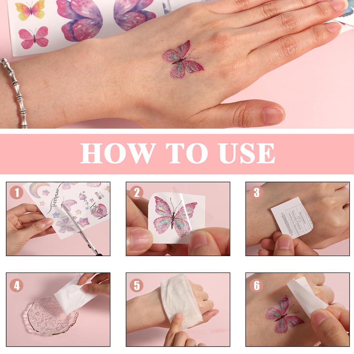 MAYCREATE 12 Sheet Temporary Tattoos Glittering Dreamy Temporary Tattoos Sticker Waterproof Temporary Tattoo Stickers Fairy Glittering Designs Charming Face Stickers for Girls, Makeup Face Sticker