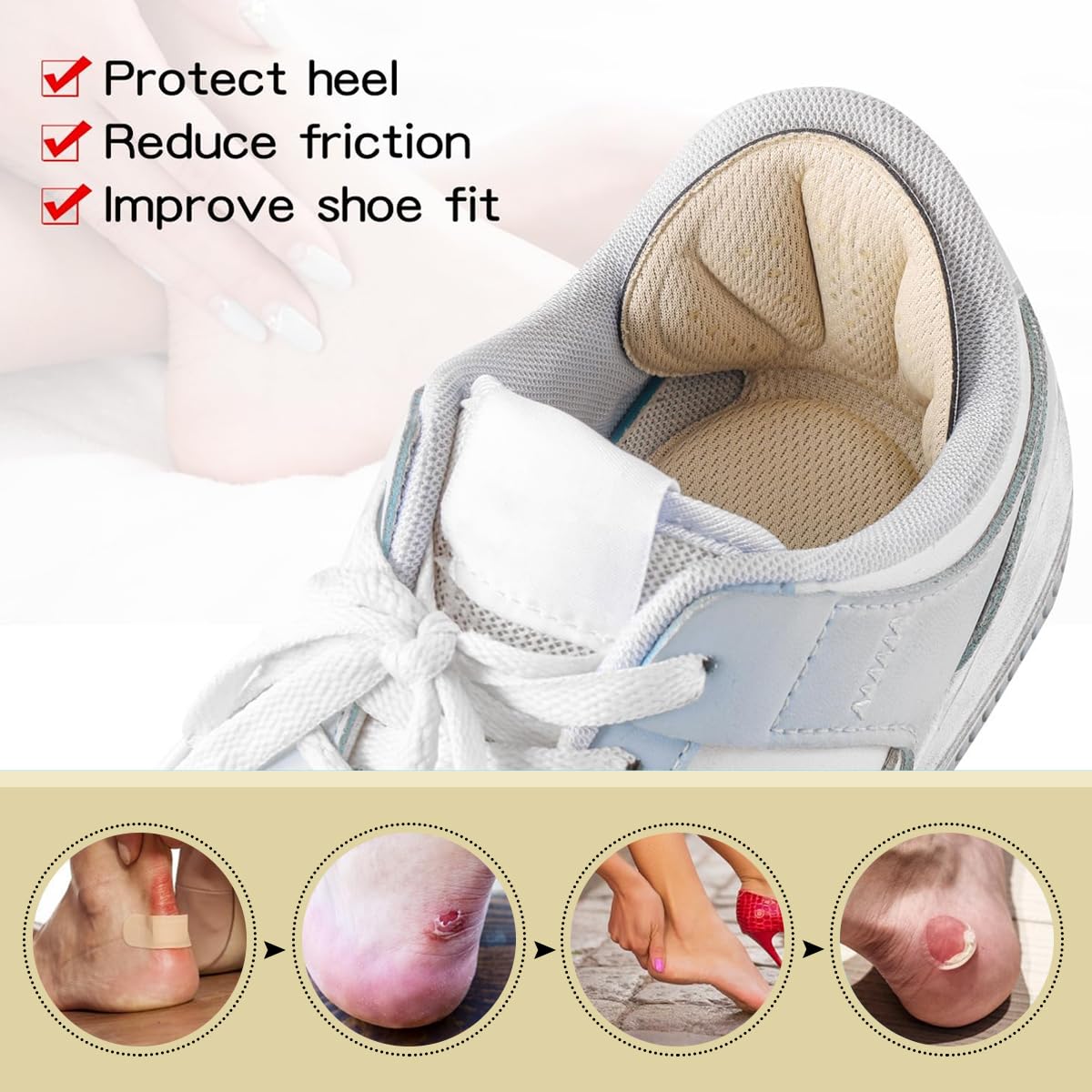 MAYCREATE 2 Pairs Sponge Heel Cushion Back of Heel Cushion Inserts, Heel Protectors Shoe Pads for Shoe Too Big, Soft Mesh Heel Grips Pads for Loose Shoes Heel Insoles for Men Women