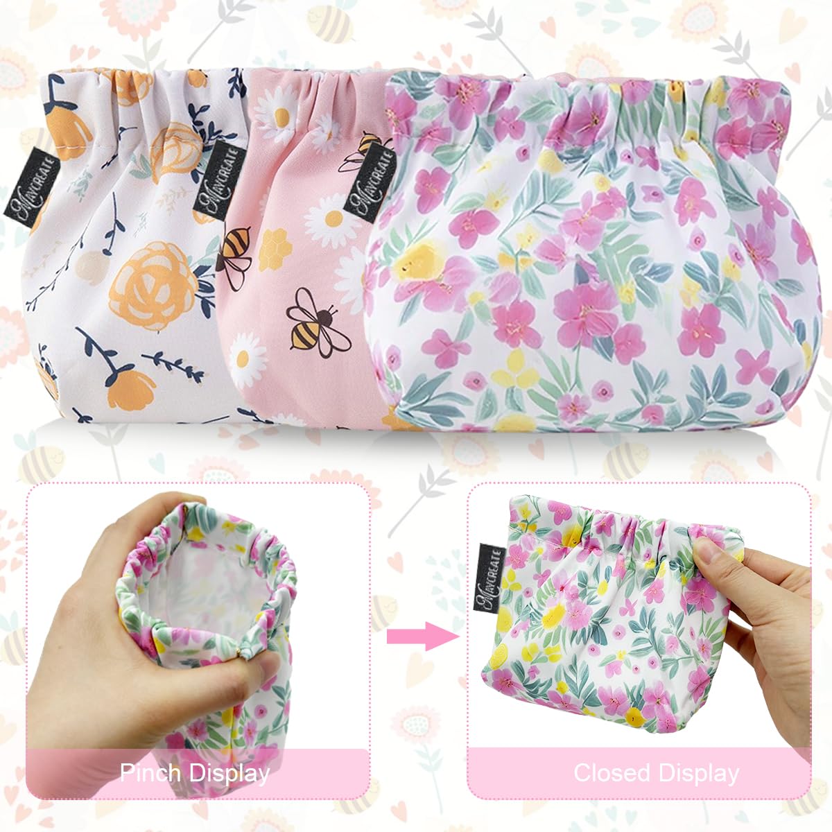 MAYCREATE Small Pouches for Women for Travel and Daily Use featuring Self Closing Design | 3pcs 13×13cm Oxford Cloth Makeup Bags