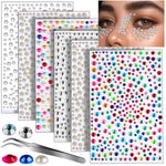 MAYCREATE 6 Sheets Face Gems Rhinestones Pearl Stickers with Tweezer, Self Adhesive Face Jewels Sticker, Glitter Color Festival Hair Gems for Makeup, DIY Crafts, Nail Art, Scrapbooking