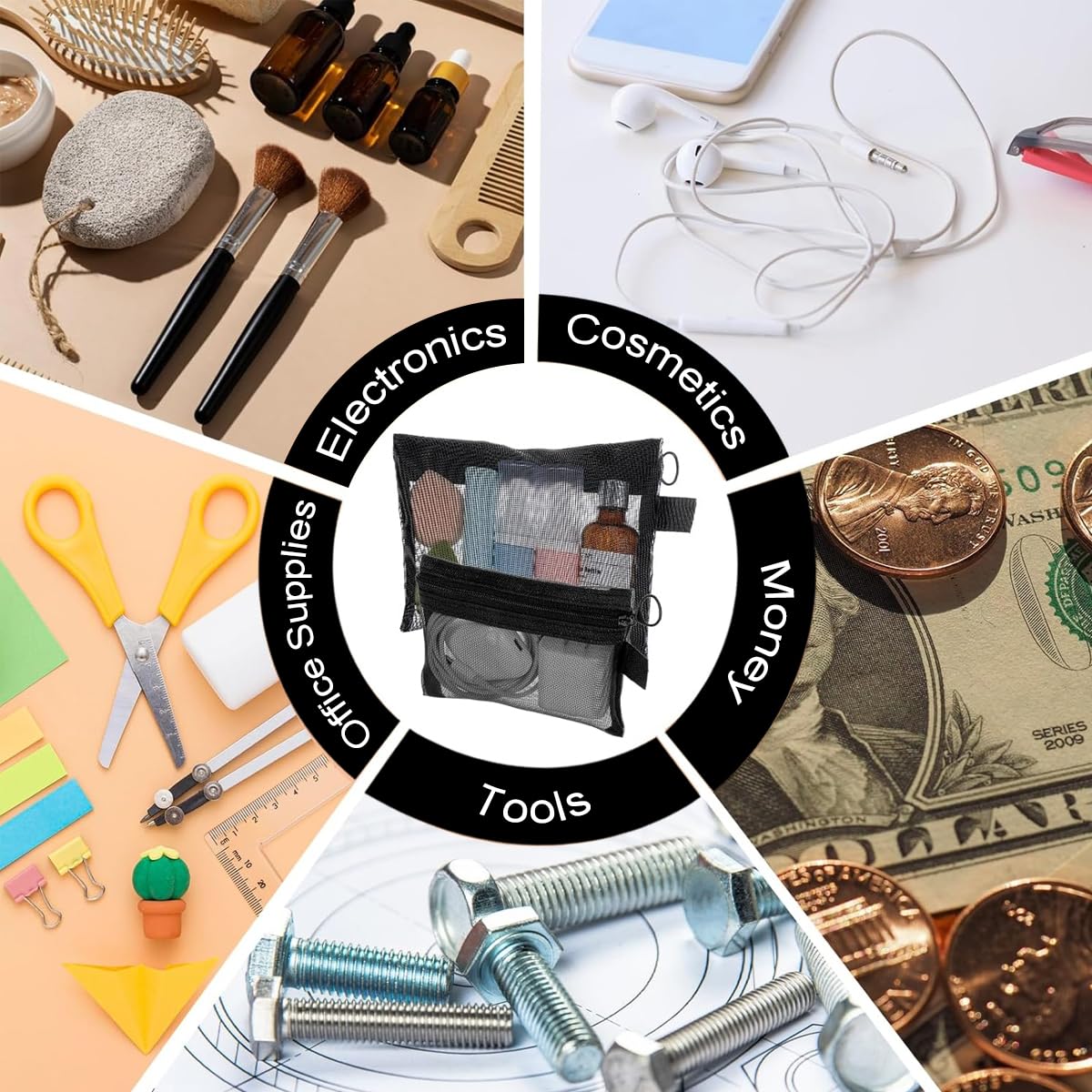 MAYCREATE Cosmetic Bags 3pcs Mesh Makeup Pouches with Zipper for Travel | Heart Print Design