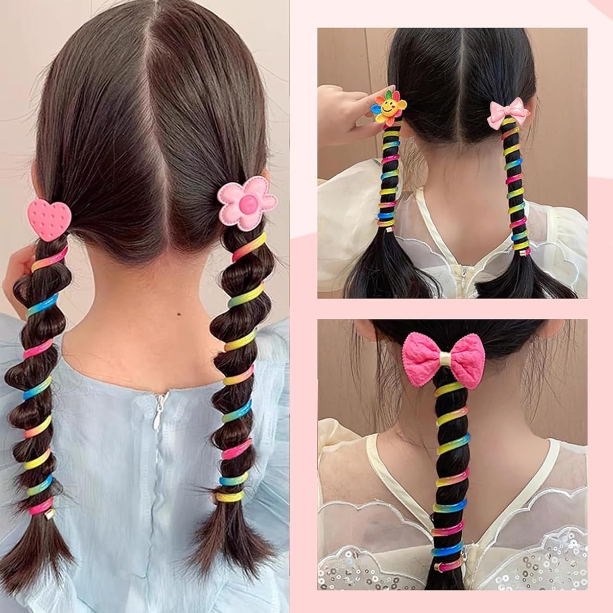 MAYCREATE 5pcs Telephone Wire Hair Band for Kids Girls, Elastic Spiral Hair Ties for Girls, Cartoon Cute Braids Ponytail Holder Maker Hair Accessories for Girls Children Gifts