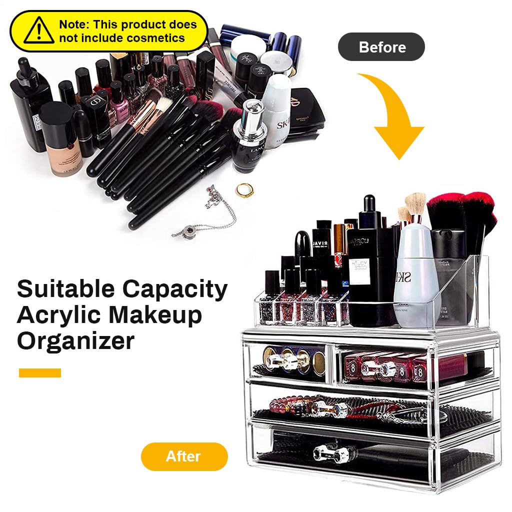 MAYCREATE Dressing Table Organizer Desk Organizer Set of 3Pcs Stackable Makeup Organizer Stylish Transparent Acrylic Desk Organizer for Makeups Tools, Lipsticks, Scrapbooking, Stationeries