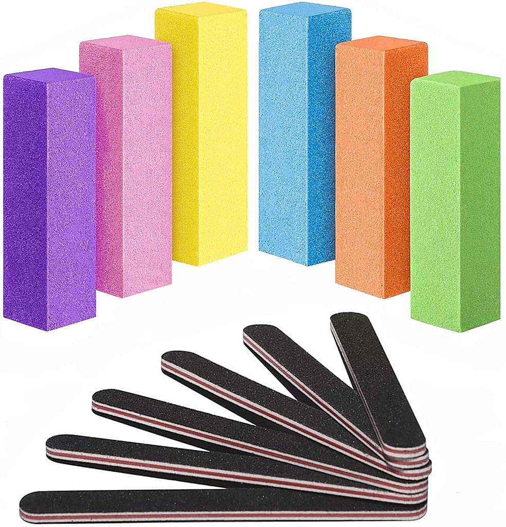MAYCREATE 12Pcs Nail Files and Buffers Set Colorful Professional Manicure Tools Kit, Rectangular Nail Art Care Buffer Block Tools 100/180 Grit Nail Shaper