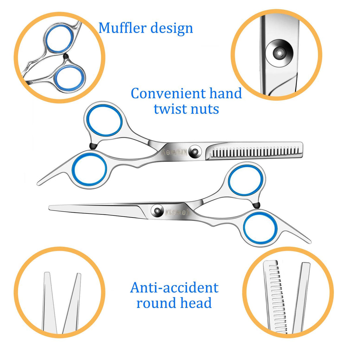 MAYCREATE Scissors for Hair Cutting with Adjustable Screw and Stainless Steel | 10 Pcs Set