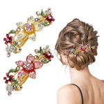 MAYCREATE Floral Hair Clips for Women with Rhinestone Embellishment 5 in Metal Barrettes | Set of 2