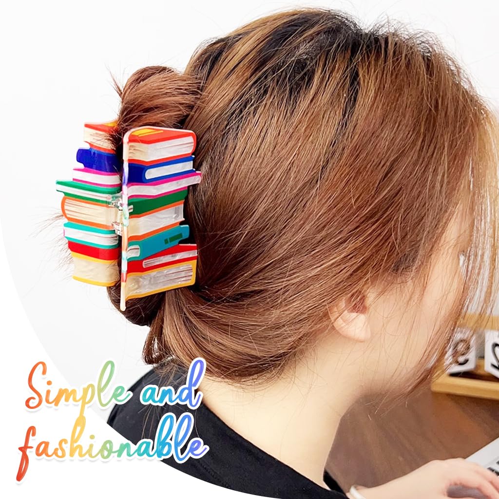 MAYCREATE Claw Clips for Women featuring Creative Book Design Acrylic Holder | 2Pcs Set