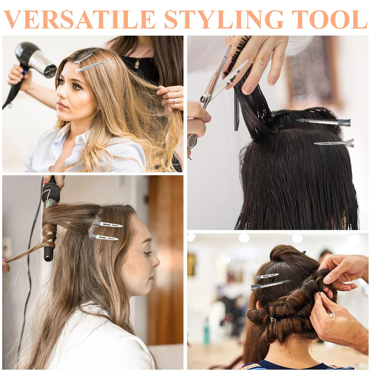 MAYCREATE 60Pcs Styling Hair Clips, Duckbill Long Hair Clips, Silver Metal Duck Billed Hair Clips for Women Styling Sectioning, Pin Curl Clips for Hair, Alligator Roller Clip with Storage Box