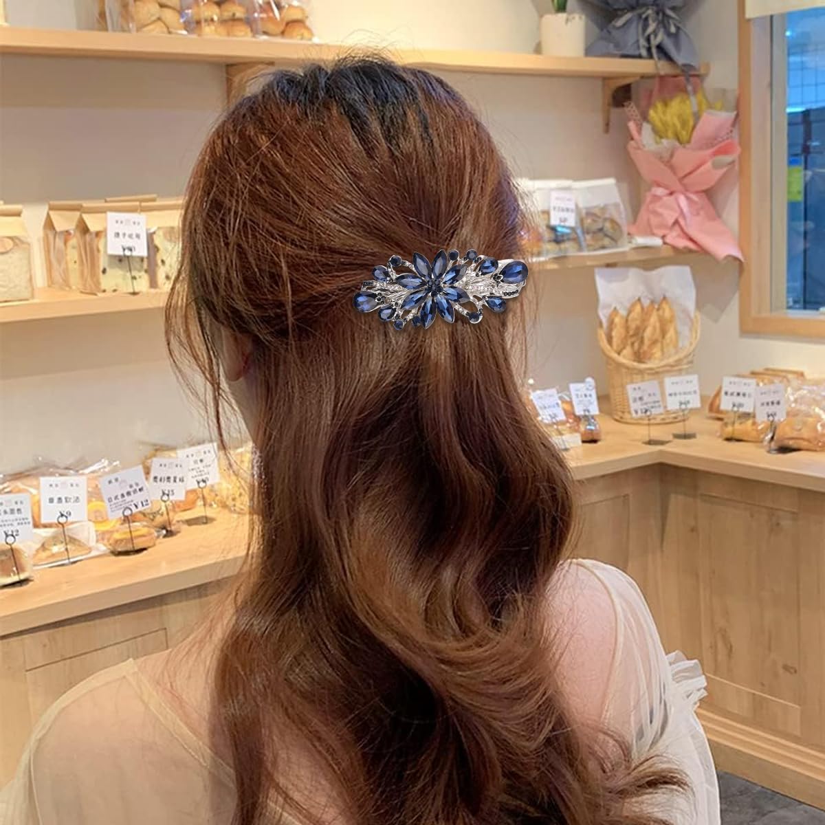 MAYCREATE Hair Clips for Women Floral Rhinestone Center Clips for Hair for Women Stylish Spring Hair Barrette Back Clips for Hair