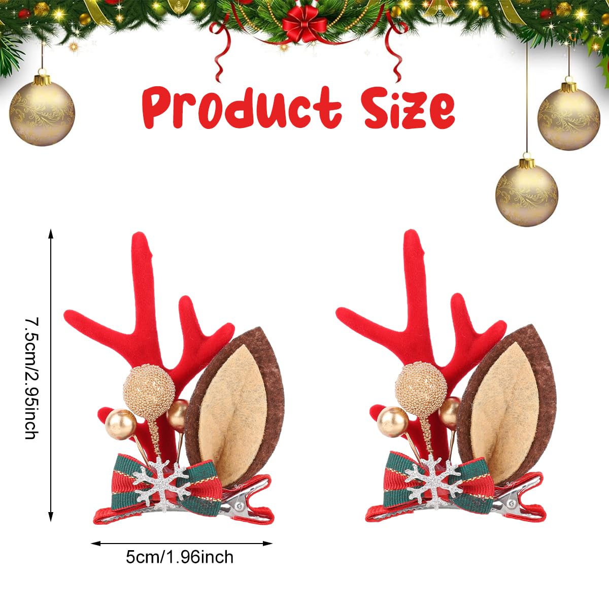 MAYCREATE Christmas Elk Antlers Hair Clips for Festive Hairstyles with Golden Berries | Holiday Accessory for Women and Girls