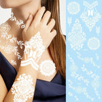 MAYCREATE White Hand Tattoo Stickers for Weddings and Festivals featuring 10 Sheets | Waterproof Temporary Henna for Women and Girls