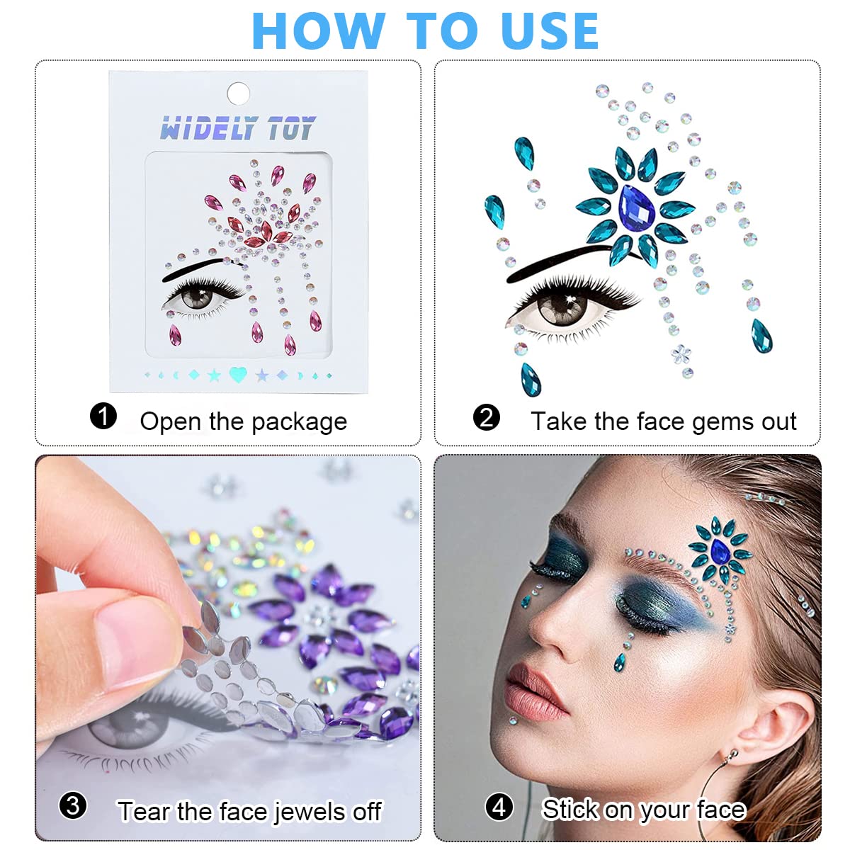 MAYCREATE 8 Sets Face Gems Rhinestones Mermaid Face Jewels Festival Crystal Tears Face Decoration Sticker Glitter Eye Bindi Temporary Stickers for Makeup, Party, Artist Body Art