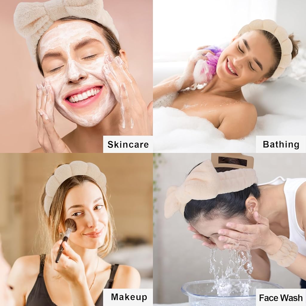 MAYCREATE® Face Wash Hair Bands for Women Spa Headband Wristband Set with Hair Clips Makeup Skincare Head Band Bands Washing Face Teen Girl Gifts 3 PCS