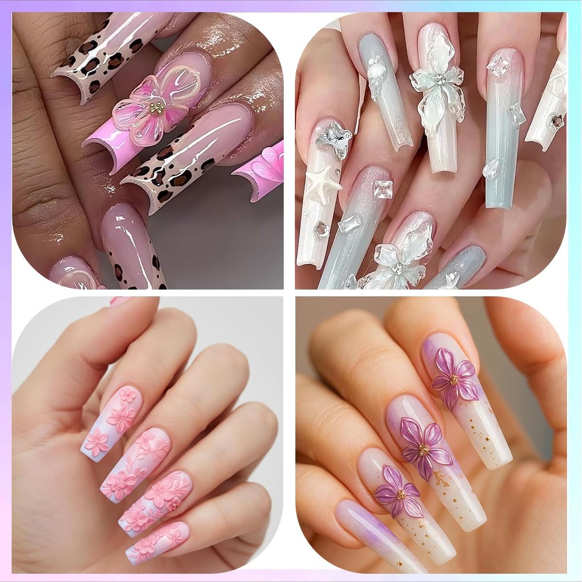 MAYCREATE 3D Gel Nail Art Flower Molds for DIY Floral Designs featuring 4PCS Silicone Templates