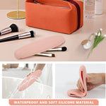 MAYCREATE Makeup Brush Holder for Travel with Side Openings and Soft Silicone Design | Pink Organizer for 2 Large or 8 Small Brushes