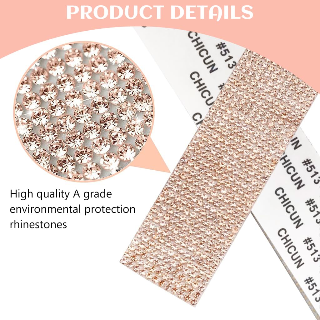 MAYCREATE Rhinestone Ribbon for DIY Crafts and Gift Wrapping with Self Adhesive Backing | 1 Yard Rose Gold