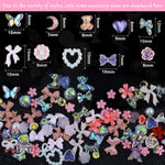 MAYCREATE 3D Flower Nail Charms Heart Star Bow Embellishments Acrylic Nail Gems Charms Mixed AB Resin Rhinestones Pearls Gold Rivets for Manicure DIY Crafts Accessories, Pink