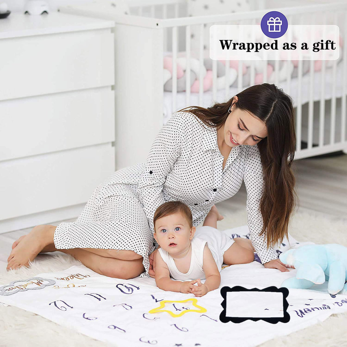 MAYCREATE Moon-2 Flannel Milestone Photography Blanket for 0-12 Month Petite Baby Size- 70x100cm