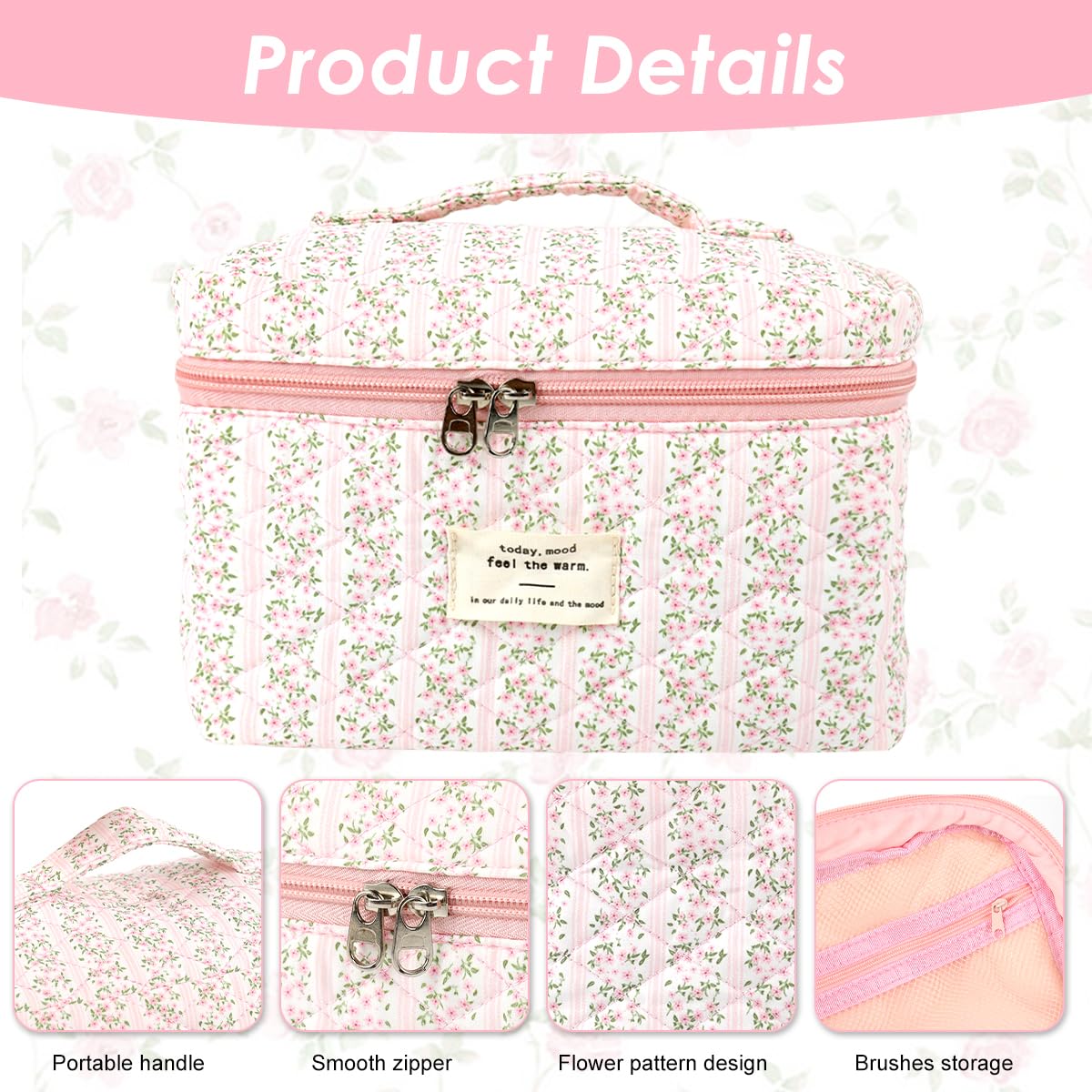 MAYCREATE Makeup Bag for Travel and Office with 25x16x15cm Storage | Soft Cotton Floral Print