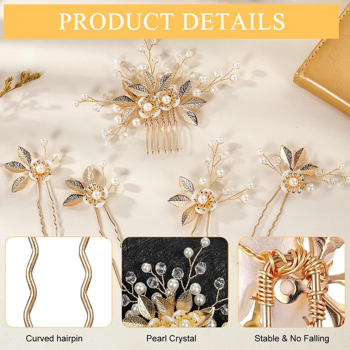 MAYCREATE Wedding Hair Pins for Brides featuring 5Pcs Alloy Pearl Floral Design | Elegant Updo Accessories
