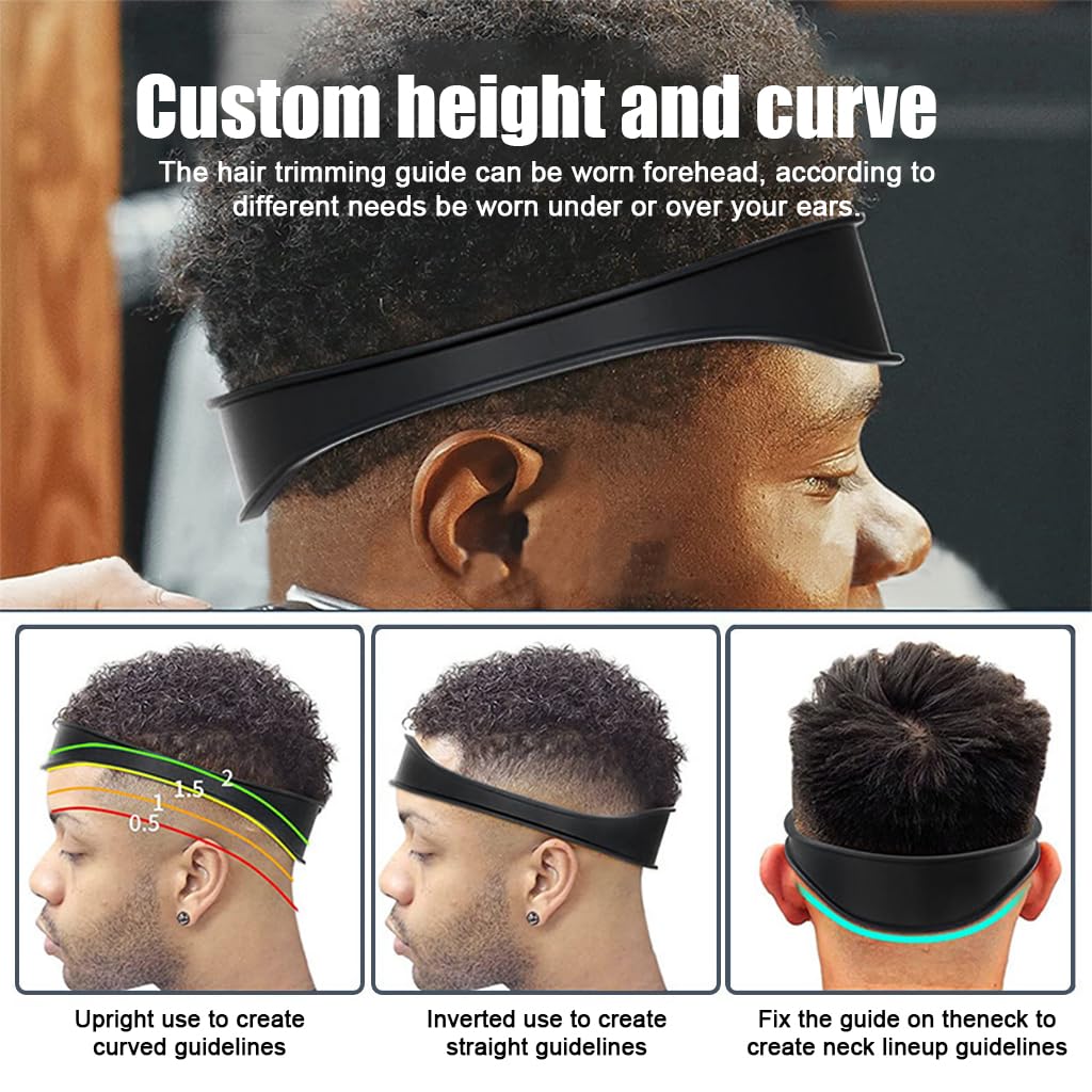 MAYCREATE Neckline Shaving Template, Curved Silicone Band DIY Haircut Template, Adjustable Hair Line Guide for Men Boy, Trimming Template for Hair Clippers Creating Fade Guidelines - Black