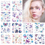 MAYCREATE 12 Sheet Temporary Tattoos Glittering Dreamy Temporary Tattoos Sticker Waterproof Temporary Tattoo Stickers Fairy Glittering Designs Charming Face Stickers for Girls, Makeup Face Sticker