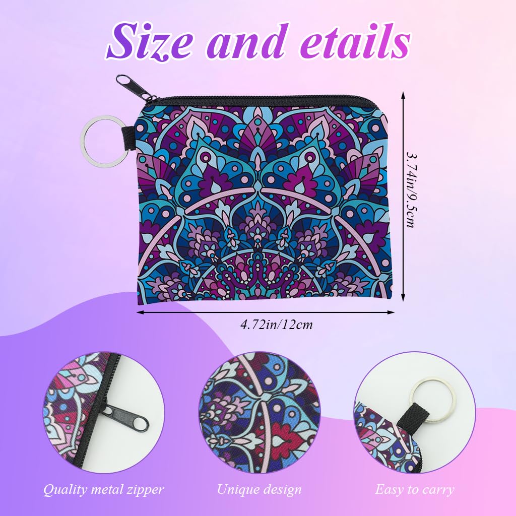MAYCREATE Mandala Coin Purse Set for Travel and Daily Use with Metal Loop Ring | 3Pcs Polyester Pouches for Women and Girls
