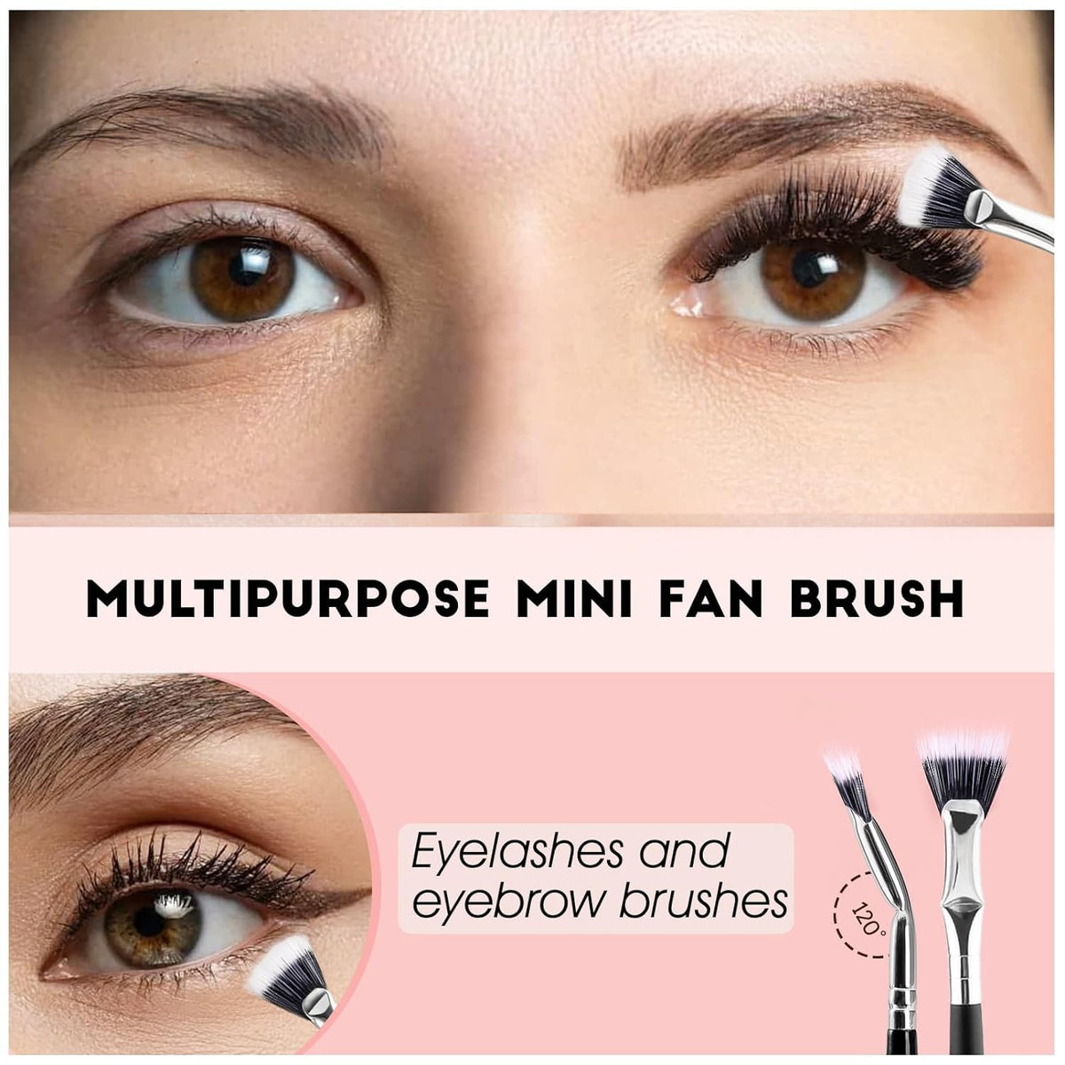 MAYCREATE Eyebrow Brush, Folding Angle Scalloped Lash Brush, Mascara Fan Brush for Upper Lower Eye Lash, Multifunctional Angled Fan Shaped Eyelash Brush Lash Wand Brush Makeup Tool