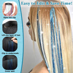 MAYCREATE 6pcs Hair Tinsel Hair Extensions for Women Girls Blue Glitter 20'' Clip-in Fairy Hair Tinsels Highlight Sparkling Tinsel Hair Clips for Party, Festival