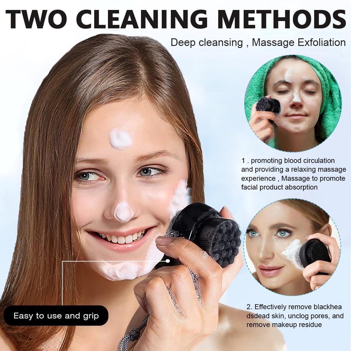 MAYCREATE Facial Cleansing Brush for Deep Skin Care with Dual Sided Silicone and Microfiber Bristles
