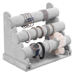 MAYCREATE Bracelet Holder Organizer 3-Tier Jewelry Display Stand for Watch Bangle Bracelet - Detachable Velvet Desk Bracelets Storage Showcase Rack, Grey